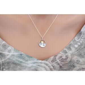 Silver Mountain and Ocean Charm with Bronze Sun Necklace